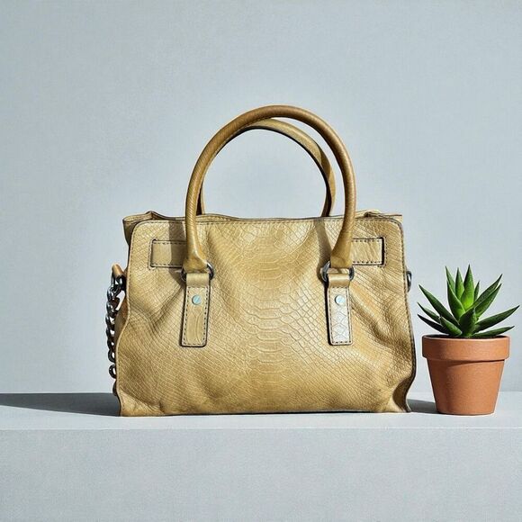 Michael Kors Large Silver Lock Tan Snakeskin Shoulder Bag - Picture 4 of 9